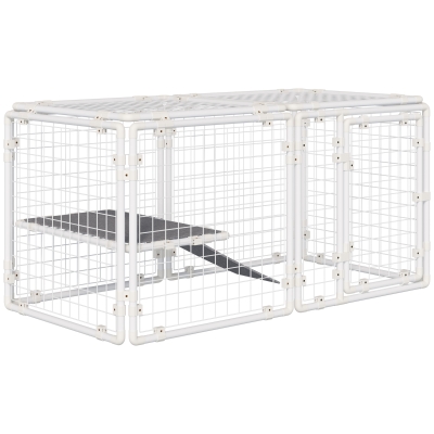 Pawhut Valla Metálica para Mascotas Parque para Conejos con 9 Paneles Puerta con Pestillo y Escalera para Cobayas Gatos Cachorros Diseño DIY 143x74x71 cm Blanco
