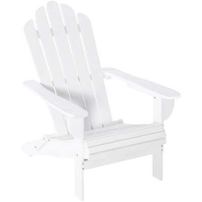 Outsunny Silla Adirondack de Madera Plegabe Silla de Jardín con Reposabrazos y Respaldo Alto para Terraza Balcón Exterior Carga Max. 113 kg 73x73x92 cm Blanco