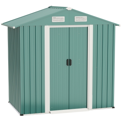 Outsunny 6.3ft x 3.6ft Corrugated Metal Garden Storage Shed w/ Sliding Door Sloped Roof Outdoor Garden Patio Equipment Tool Storage Shed - Green