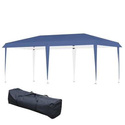 Outsunny Pop Up Gazebo, Double Roof Foldable Canopy Tent, Wedding Awning Canopy w/ Carrying Bag, 6 m x 3 m x 3 m, Blue