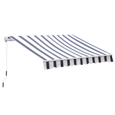 Outsunny Manual Retractable Awning, 2.5x2 m-Dark Blue/White Stripes