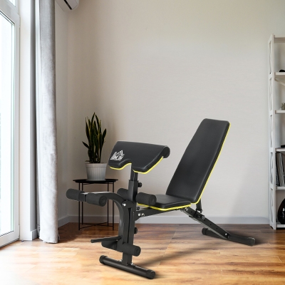 HOMCOM PVC Upholstered Steel Sit-Up Dumbbell Bench Black