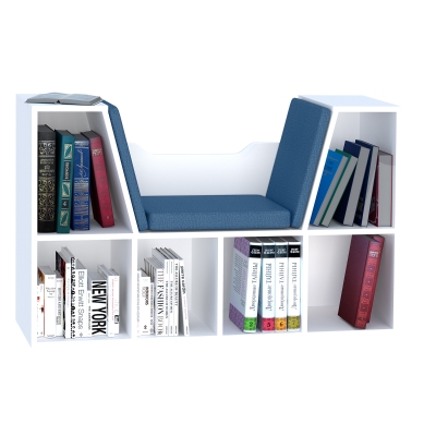 Bibliothèque banc 2 en 1 - 6 casiers blanc coussins inclus