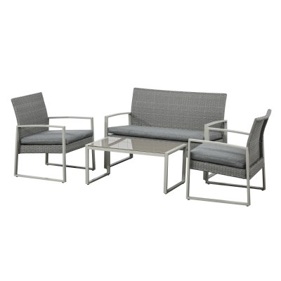 Outsunny Polyrattan Sitzgarnitur 4 tlg. Sitzgruppe Gartenset Sofagarnitur Gartenmöbel Set Lounge Metall modern Grau