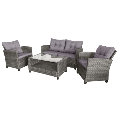 Outsunny Polyrattan Sitzgarnitur 4 tlg. Sitzgruppe Gartenset Sofagarnitur Gartenmöbel Set Lounge Metall Luxus Grau
