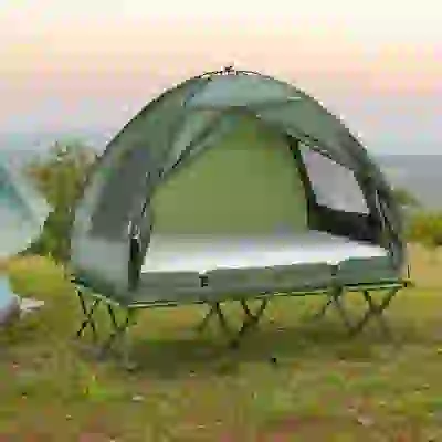 Portable Camping Cot Tent with Air Mattress, Pump, Bedspread