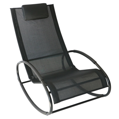 Outsunny Rocking Chair Sun Lounger Recliner Rocker Texteline Fabric Patio Garden Relaxer with Pillow Black