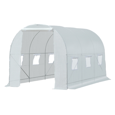 Outsunny 4.5 x 2 x 2 m Large Galvanized Steel Frame Outdoor Poly Tunnel Garden Walk-In Patio Greenhouse - White
