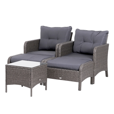 Outsunny 5-tlg. Polyrattan Gartenmöbel Sitzgruppe Gartenset Sofagarnitur Garnitur Lounge mit Kissen Dunkelgrau 2 x Sessel 1 x Couchtisch 2 x Hocker