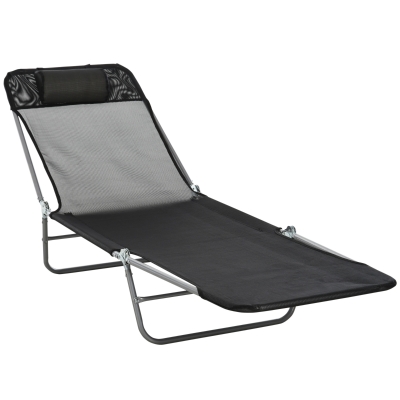 Outsunny Garden Recliner Adjustable Sun Lounger-Black