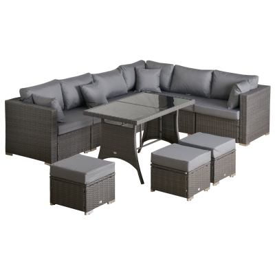 Outsunny Polyrattan Sitzgarnitur 10 tlg. Sitzgruppe Gartenset Sofagarnitur Gartenmöbel Set Lounge Stahl Luxus Dunkelgrau