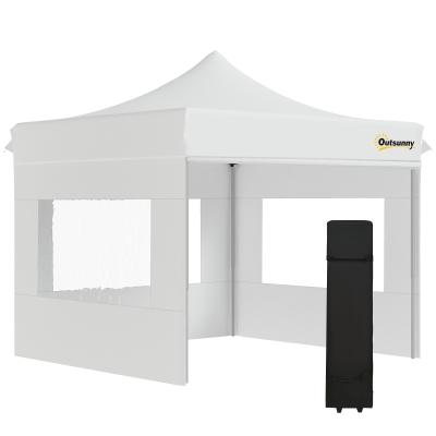 Outsunny Faltpavillon Pavillon Gartenzelt mit Seitenwänden Pop-up-Zelt wasserdicht Gartenpavillon Weiß 300 x 300 x 320 cm