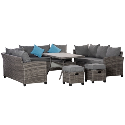 Outsunny 6-teilige Sofagarnitur in Rattanoptik, Für Garten und Terrasse; Braun+Khaki