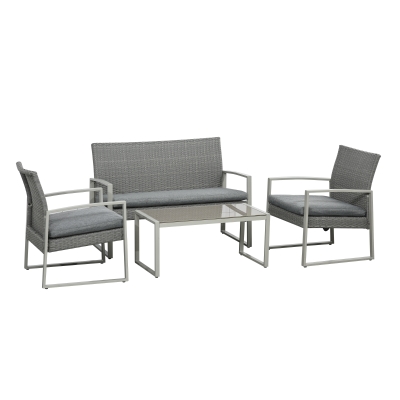 Outsunny 4-Seater PE Rattan Wicker Sofa Set Outdoor Conservatory Furniture w/ Cushion