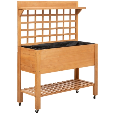 Outsunny Hochbeet Pflanztisch Blumentisch Arbeitstisch Gärtnertisch Gewächshaus Holzpflanztisch für Garten Balkon, 105 x 45 x 135 cm, Tanne, nicht gewebter Stoff, Braun
