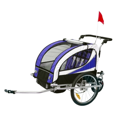 HOMCOM Remolque Infantil para Bicicleta de 2 Plazas Convertible en Carro de Paseo con Rueda Delantera Giratoria 360° Color Violeta