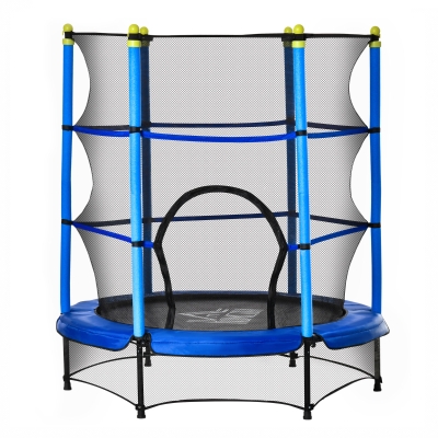 HOMCOM Tappeto Elastico per Bambini 3-6 Anni con Rete, Bordo Imbottito e Corde Elastiche, Trampolino da Giardino Φ140x158cm - Blu/Nero