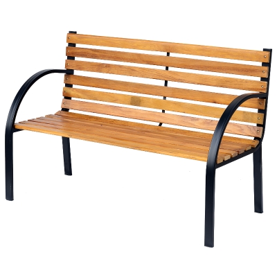 Outsunny Gartenbank Sitzbank Parkbank 2-Sitzer Garten Stahl+Kiefernholz Natur B122 x T60 x H80 cm