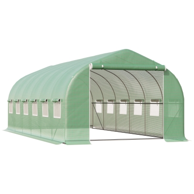 Outsunny Invernadero de Túnel 6x3x2 m Invernadero de Jardín con Puerta y 12 Ventanas Enrollables de Polietileno y Acero Galvanizado Huerto para Cultivos Plantas Flores Verde