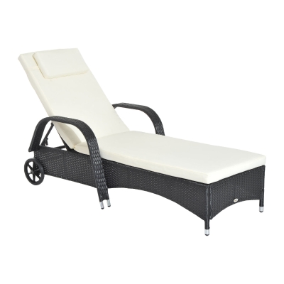 Outsunny Gartenliege Sonnenliege Rattanliege Gartenmöbel Liege mobil mit Kissen, Polyrattan+Metall, Schwarz, 200 x 73 x 30-103 cm