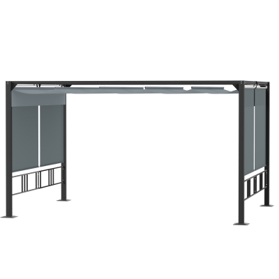 Outsunny Pergola Gartenpavillon 3,9 x 2,9 m mit Sonnendach und 4 automatische Rollläden wasserdicht für Garten Abdecken Gartenmöbel Aluminium Polyester Dunkelgrau