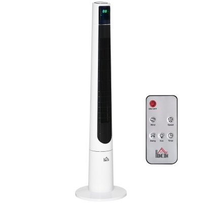 HOMCOM 118,2 cm Turmventilator mit Fernbedienung 3 Modi 3-Stufen und Geschwindigkeiten Ventilator Standventilator LED Display 220-240V 50 W 12 Std. Timer Weiß