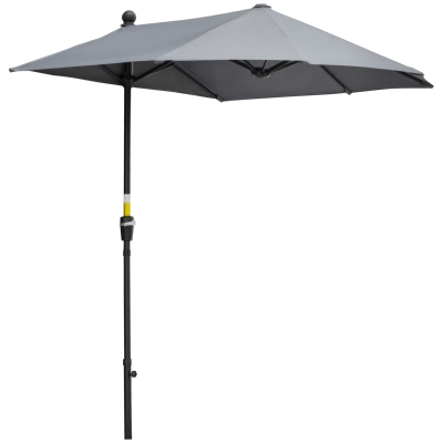 Outsunny 2m Half Parasol Market Umbrella Garden Balcony Parasol with Crank Handle, Base, Double-Sided Canopy, Dark Grey
