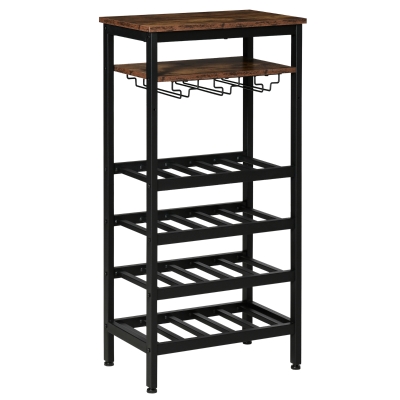 HOMCOM Weinregal im Industrial-Design, Für 20 Flaschen, Braun+Schwarz, 50 x 32 x 100 cm