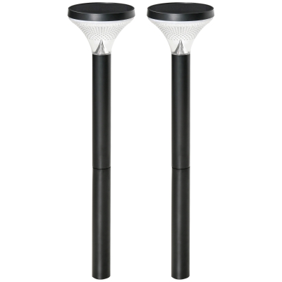 Outsunny 2 Lámparas de Camino de Pie Altura 91,5 cm con Luces LED Solares Sensor Crepuscular y Brillo Variable Set de 2 Faroles de Jardín IP44 para Patio Parque Exterior Negro