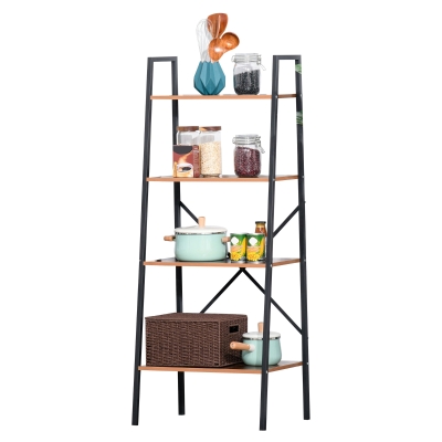 HOMCOM 4-Tier Storage Rack, 60Lx35Wx145H cm, MDF, Steel-Black/Wood Colour