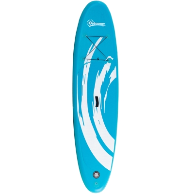 Outsunny Tabla de Paddle Surf Hinchable 300x76x15 cm Tabla de Stand Up Paddling Inflable con Remo Ajustable Aletas Cubierta Antideslizante Bomba y Bolsa de Transporte Azul