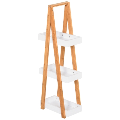 kleankin Estantería de Bambú para Baño con 3 Estantes de Almacenaje Mueble Organizador para Cocina Salón Lavadero 30x18x81 cm Natural y Blanco