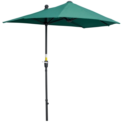 Outsunny 2m Half Parasol Market Umbrella Garden Balcony Parasol with Crank Handle, Base, Double-Sided Canopy, Dark Green