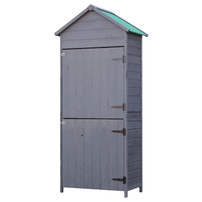 Outsunny Casetta Porta Attrezzi da Giardino in Legno con 2 Ante e 3 Mensole, 89x50x190cm, Grigia