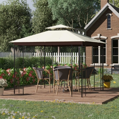 Outsunny Pérgola de Jardim 3x3m para Exterior com Duplo Teto de Ventilação e Estrutura de Aço com Proteção Solar para Festas Eventos ao Ar Livre Bege