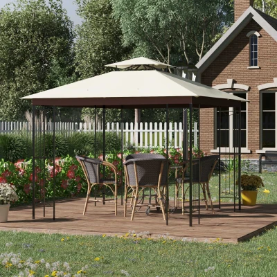 Outsunny Pérgola de Jardim 3x3m para Exterior com Duplo Teto de Ventilação e Estrutura de Aço com Proteção Solar para Festas Eventos ao Ar Livre Bege
