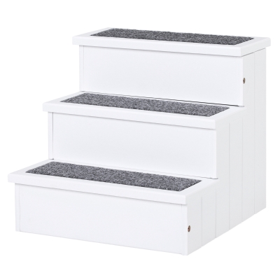 PawHut Scaletta per Cani a 3 Gradini con Tappeto Antiscivolo e Spazio Interno, 40.5x44.5x38cm, Bianco
