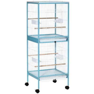 PawHut Gabbia per Uccelli 2 in 1 Voliera da Interni con 4 Ruote e Vassoi Estraibili, 51.5x50x140cm