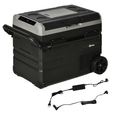 Outsunny Nevera y Congelador de Compresor Portátil 60L Refrigerador de Coche CC 12V/24V hasta -20℃ con Pantalla LED Táctil Asa Retráctil y Ruedas 71,1x46x57,1 cm Negro
