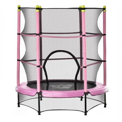 HOMCOM Tappeto Elastico per Bambini 3-6 Anni con Rete, Bordo Imbottito e Corde Elastiche, Trampolino da Giardino Φ140x158cm - Rosa/Nero