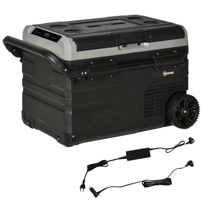 Outsunny Nevera y Congelador de Compresor Portátil 40L Refrigerador de Coche CC 12V/24V hasta -20℃ con Pantalla LED Táctil Asa Retráctil y Ruedas 71,1x46x44 cm Negro