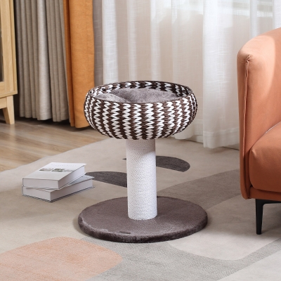 PawHut Arranhador para Gatos Pequeno Altura 52cm Torre de Escalar para Gatos com Cama Redonda Almofada de Pelúcia Suave e Poste Arranhador 50x50x52cm Café e Branco