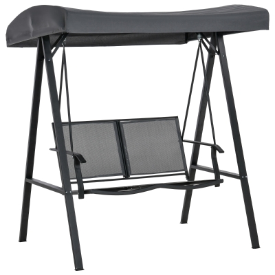 Outsunny Baloiço de Jardim de 2 Lugares com Teto Ajustável Encosto Respirável e Estrutura de Aço para Balção Terraço Exterior Carga Máx. 220kg 150x11x170cm Cinza