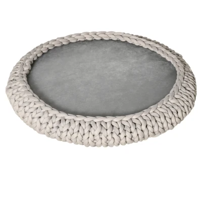 PawHut Cuccia per Cani e Gatti Rotonda, Rialzata e Lavabile in Cotone PP, Cuscino Imbottito, Φ93x15cm, Grigia