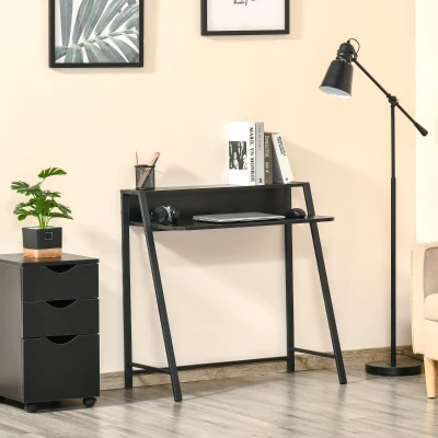 HOMCOM bureau, computertafel, bureau, werktafel met kabeldoorvoer, lade, MDF metaal zwart 84 x 45 x 85 cm