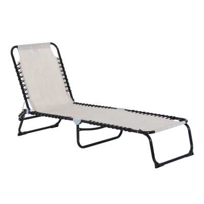 Outsunny Tumbona Plegable y Ajustable de 4 Posiciones Silla Reclinable de Jardín con Sistema de Cordones para Exterior Marco Acero 197x58x76 cm Crema