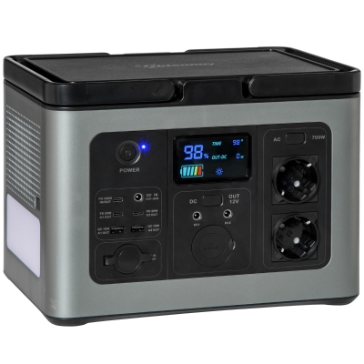 Outsunny Estación de Energía Portátil con Batería de Litio de 614,4Wh Salidas de AC Type-C USB Grupo electrógeno Portátil para 10 Dispositivos Simultáneamente con luz LED 29x20,5x21 cm Gris