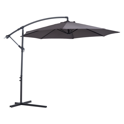 Outsunny Sombrilla de Jardín Ø300x250 cm Parasol Excéntrico Inclinable con Manivela Base Cruzada y Soporte de Acero Protección Solar para Terraza Exterior Gris