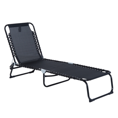 Outsunny Tumbona Plegable y Ajustable de 4 Posiciones Silla Reclinable de Jardín con Sistema de Cordones para Exterior Marco Acero 197x58x76 cm Negro
