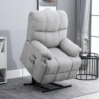 HOMCOM massagestoel opstahulp relaxstoel met verwarmingsfunctie verstelbare hoek USB afstandsbediening kort pluche grijs 83 x 95 x 105 cm